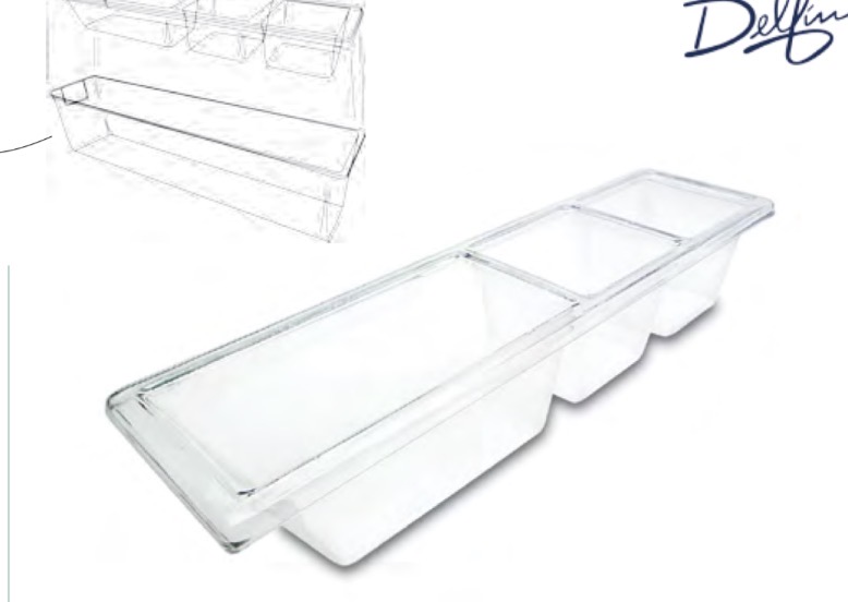 BANDEJA DE ACRILICO CON 2 DIVISIONES 27 X 9 X 5